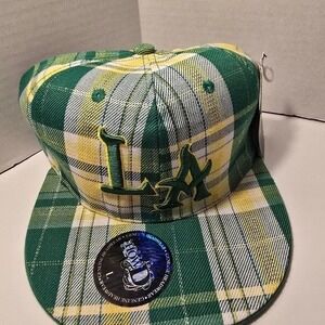 0068 Description: NWT LA Ball Cap Size L Green Yellow plaid with sparkle threads